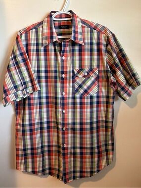 Van Heusen Men's Multicoloured Plaid Short Sleeve Casual Shirt Size M (15-15.5)